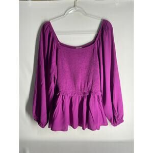 Andree by Unit Purple Smocked Long Puff Sleeve Blouse Plus Size 2X NEW